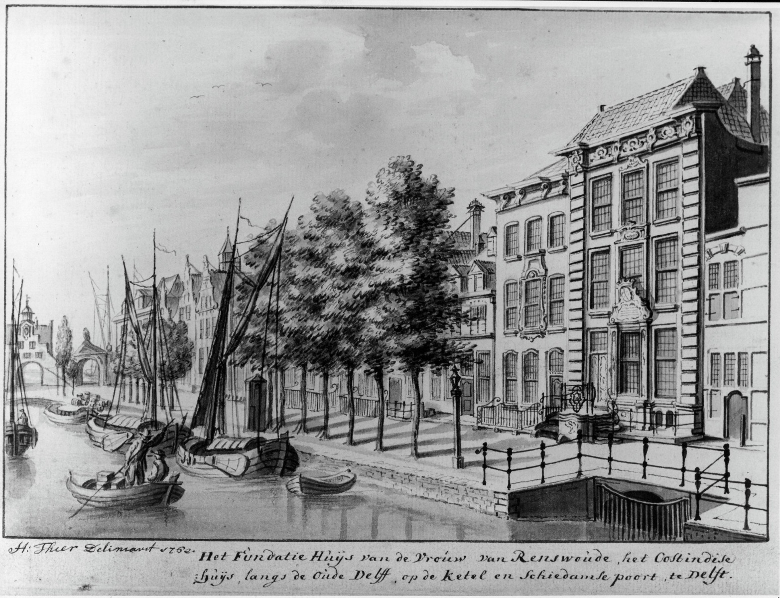 De Fundatie aan de Oude Delft, getekend door T.H. Thier in 1762.