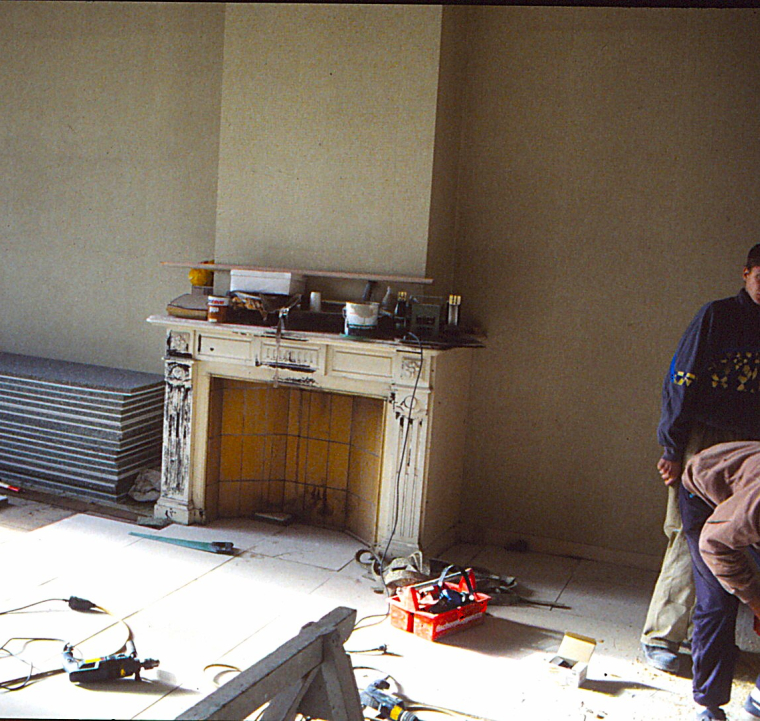 Werkzaamheden aan het interieur tijdens de restauratie van Herengracht 524 in 1996.